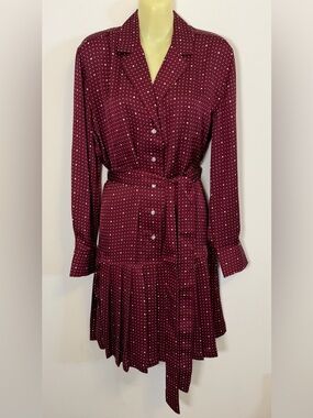 Free Assembly Polka Dot Pleated Shirt Dress in Maroon Crush